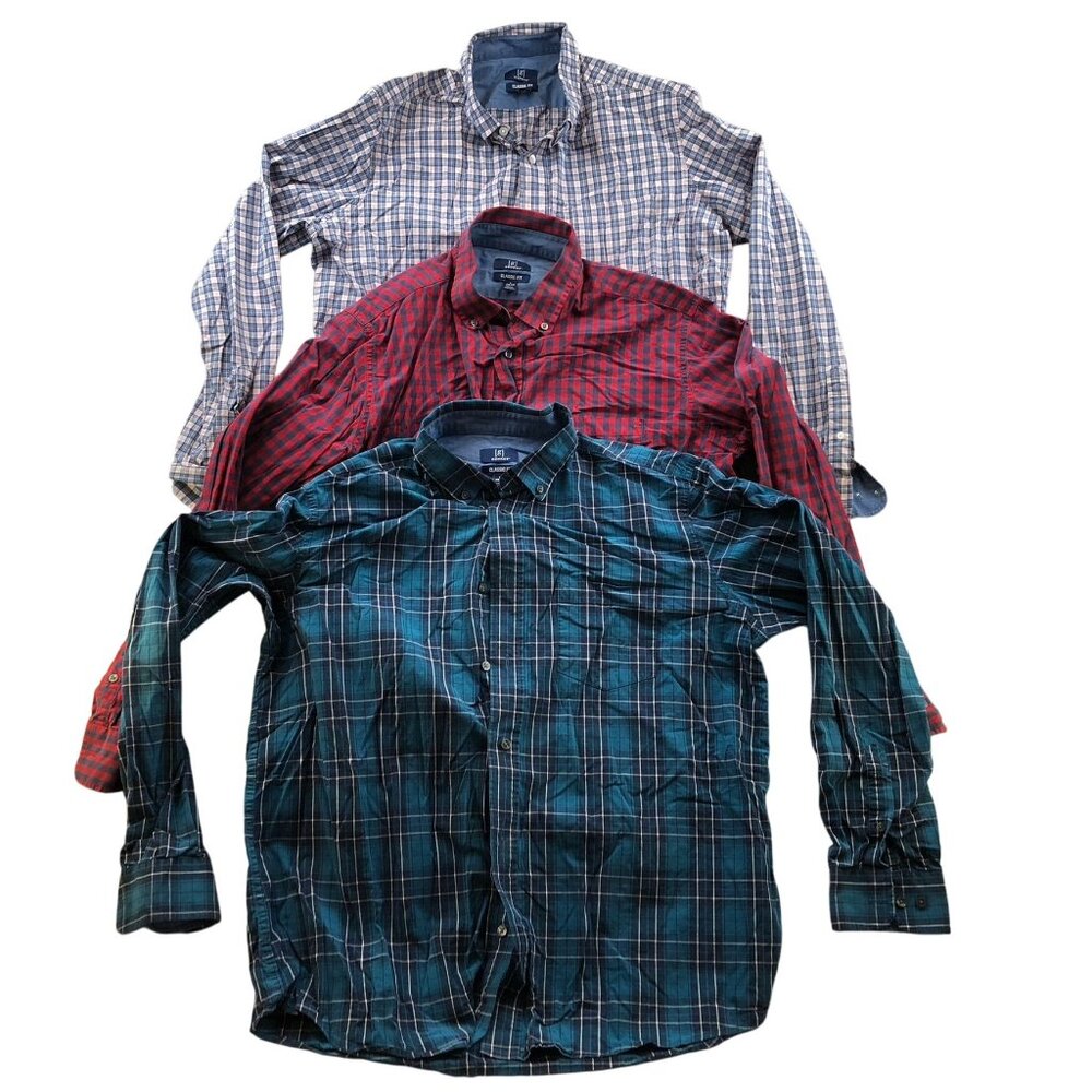 George Mens Shirt Large Lot of Three Classic Plaid Long Sleeve Button Down Y2K